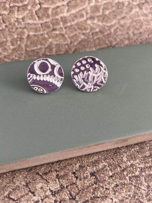 Abstract large round sterling silver 18mm stud earrings
