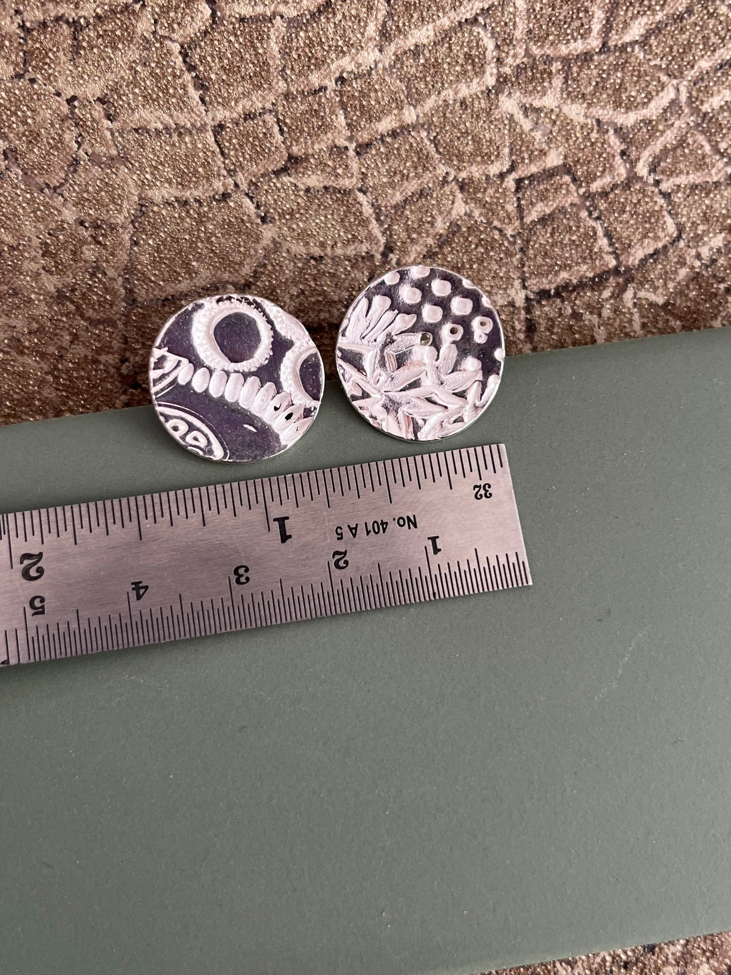 Abstract large round sterling silver 18mm stud earrings