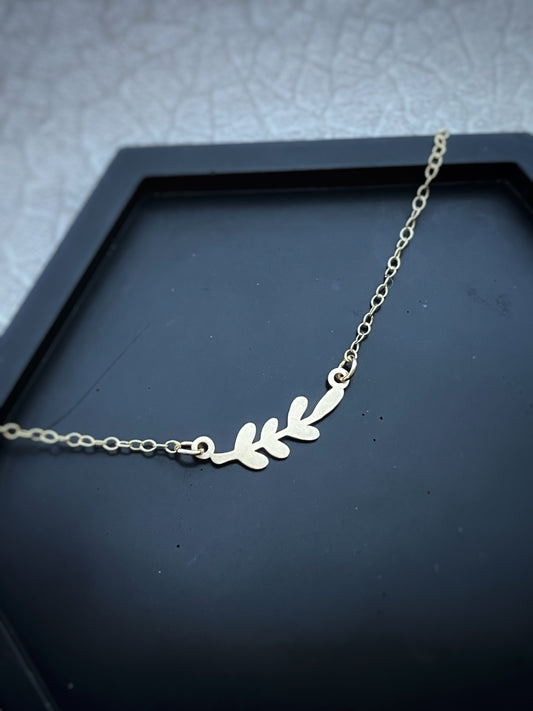 Solid 9ct gold olive branch leaf necklace, a handmade recycled gold necklace