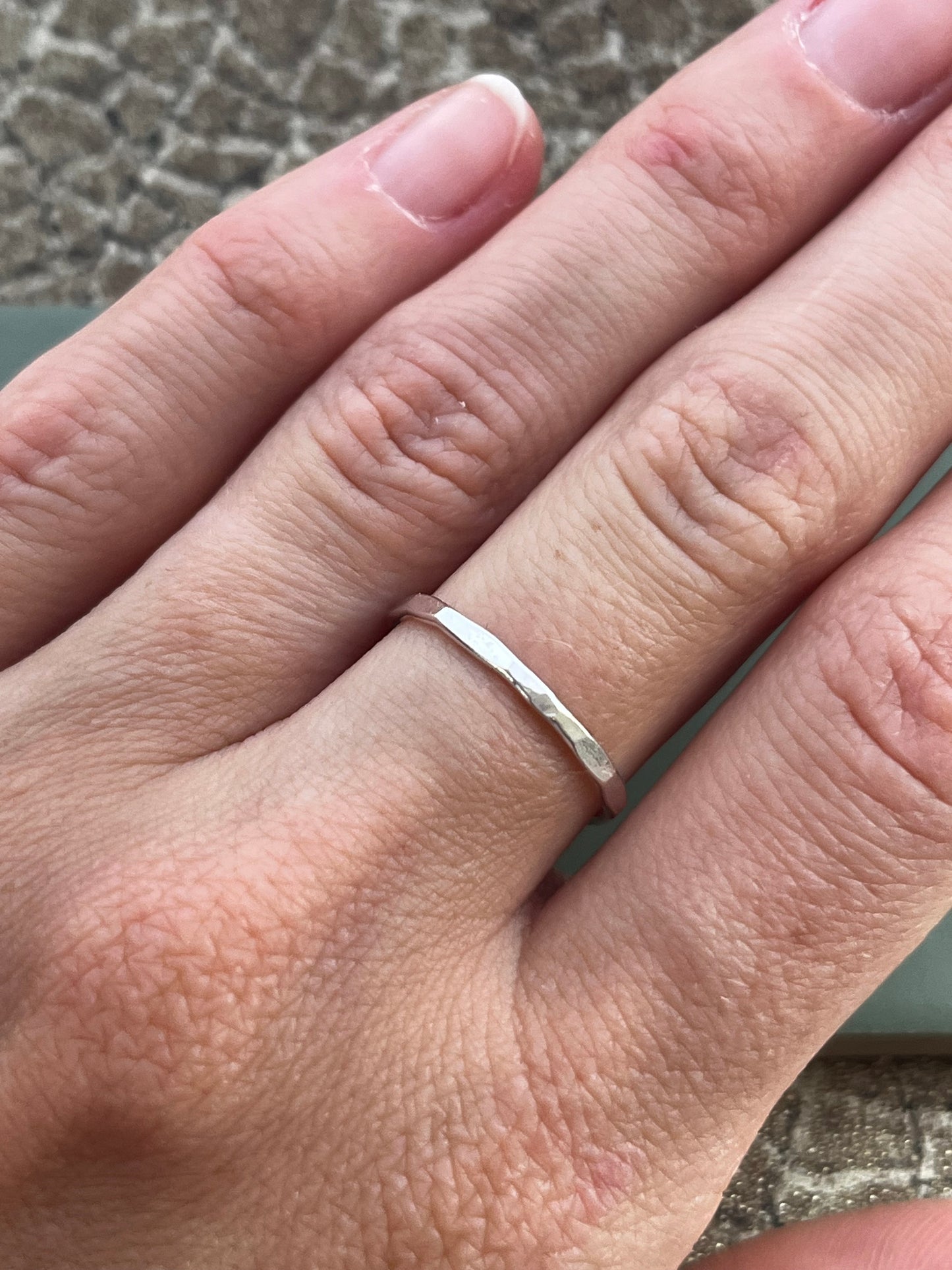 Hammered sterling silver delicate  ring size N