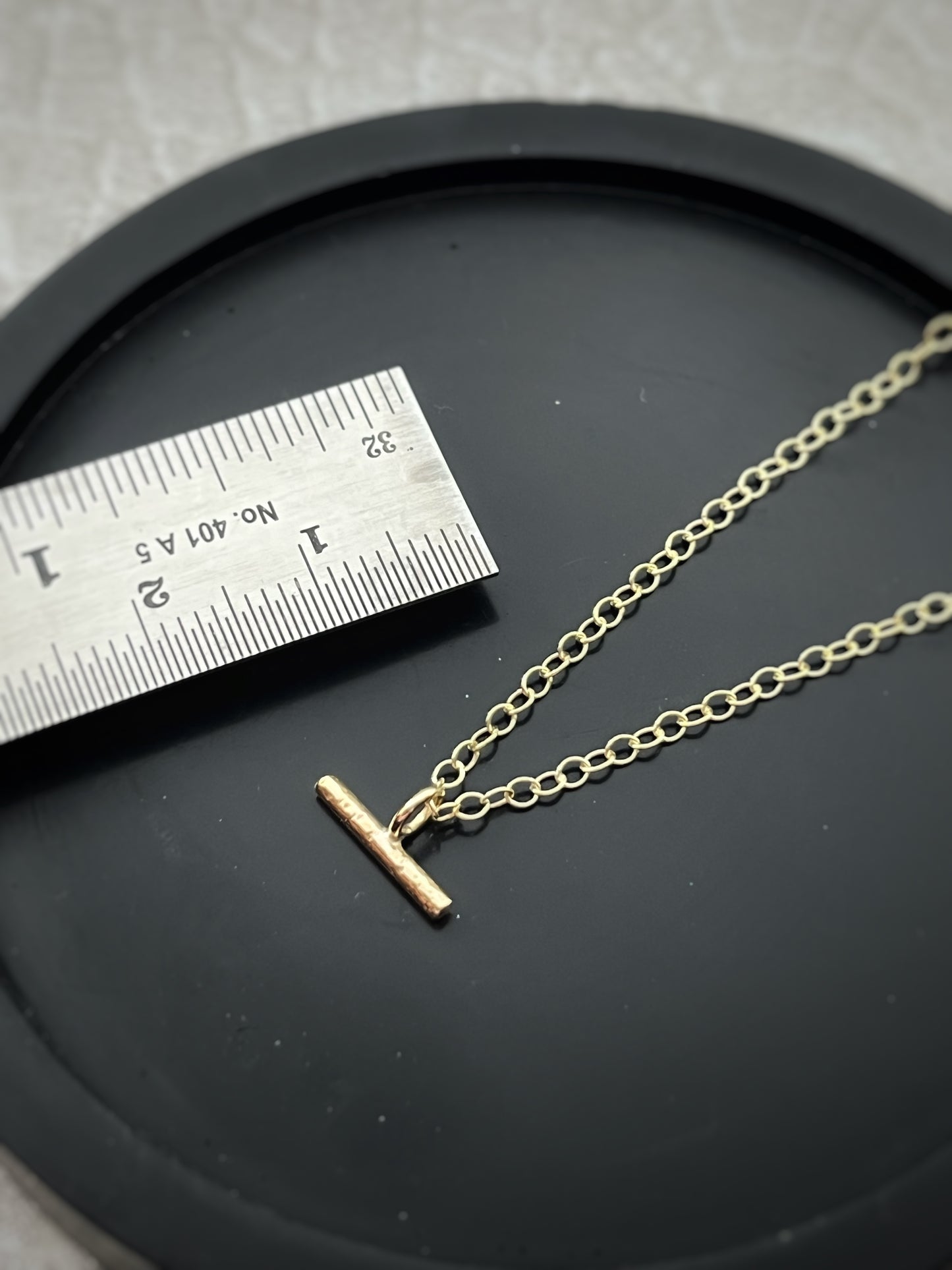 Solid 9ct yellow recycled gold hammered watch bar inspired charm pendant 10mm