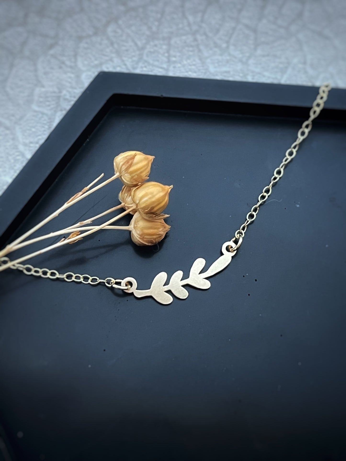 Solid 9ct gold olive branch leaf necklace, a handmade recycled gold necklace