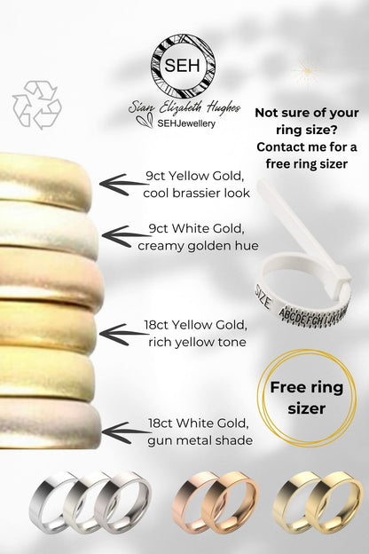 Solid 9ct yellow gold 3mm D section simple plain modern delicate recycled gold half round band ring