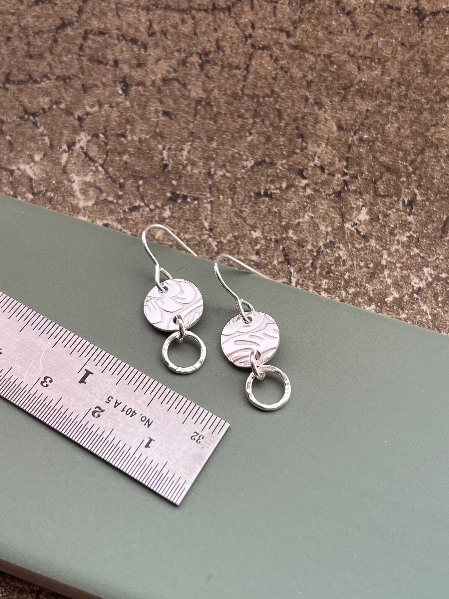 Floral 10mm disc & 7mm hoop sterling silver drop earrings