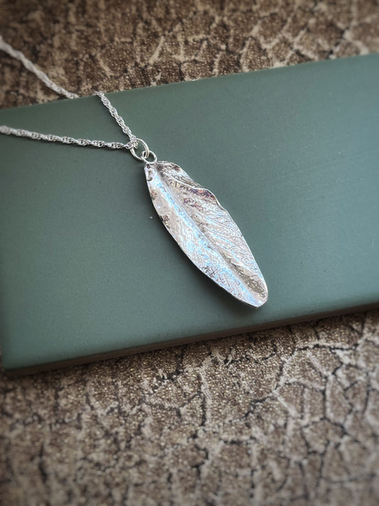 Fine silver sage leaf pendant