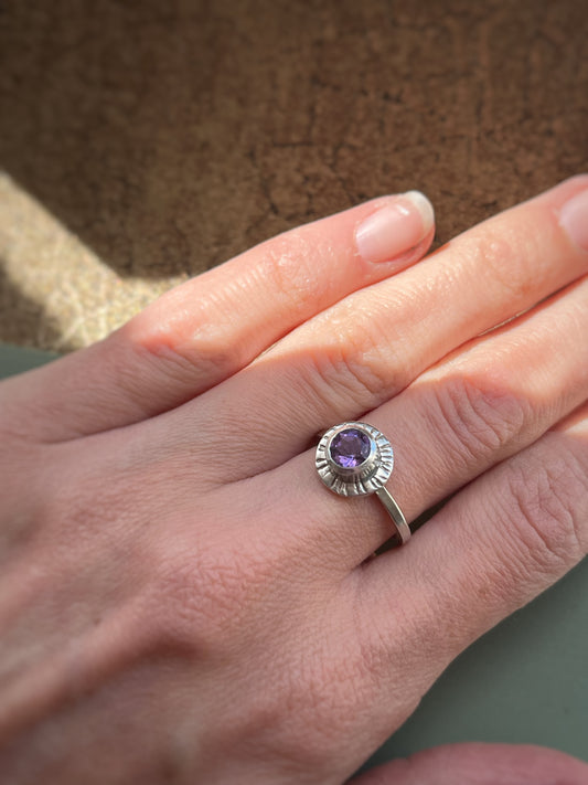 Amethyst & sterling silver hammered ring