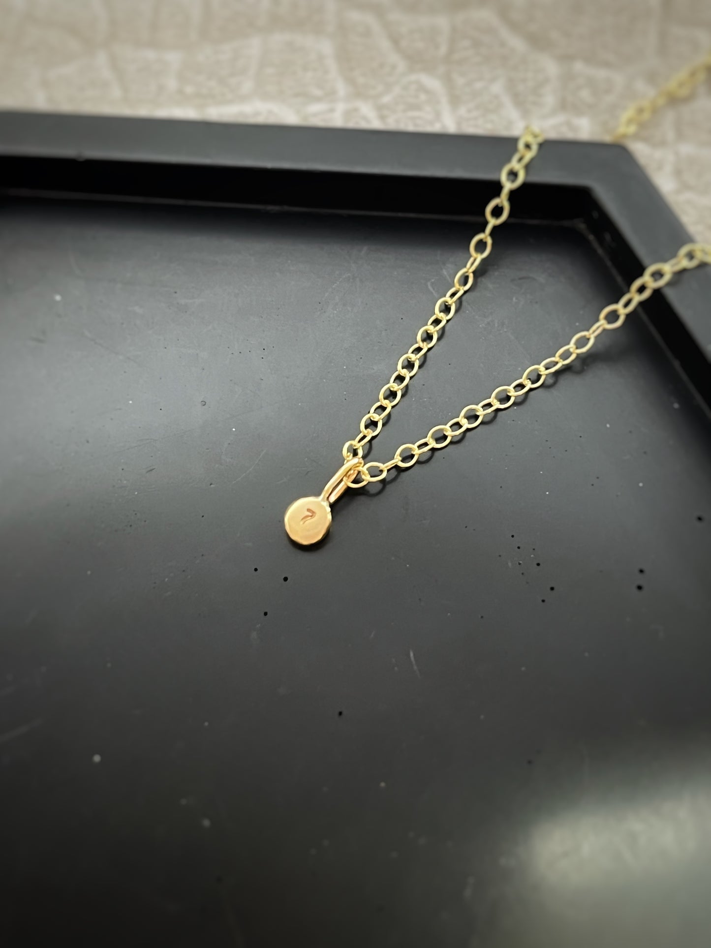 Solid 9ct gold tiny number pebble pendant, recycled personalised initial stacking handmade necklace