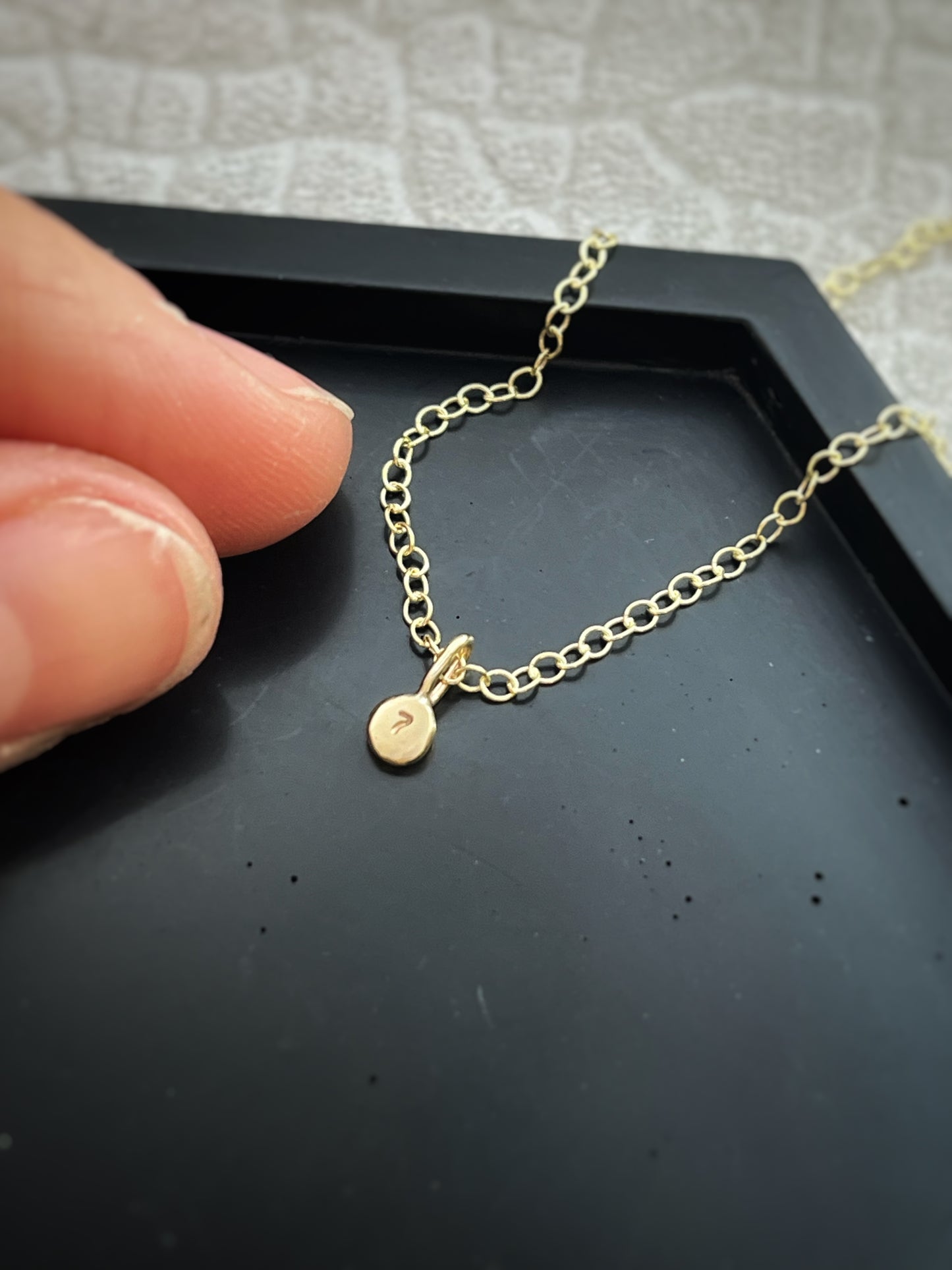 Solid 9ct gold tiny number pebble pendant, recycled personalised initial stacking handmade necklace