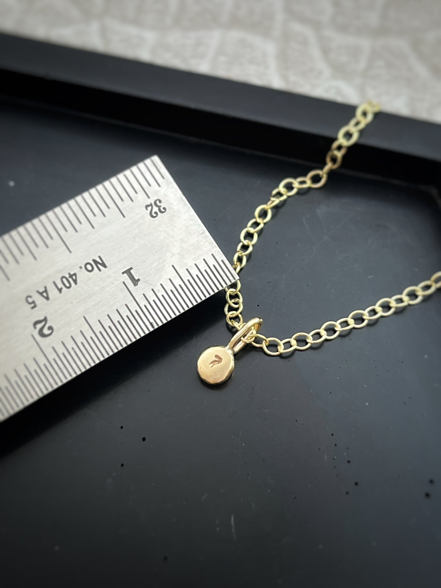 Solid 9ct gold tiny number pebble pendant, recycled personalised initial stacking handmade necklace