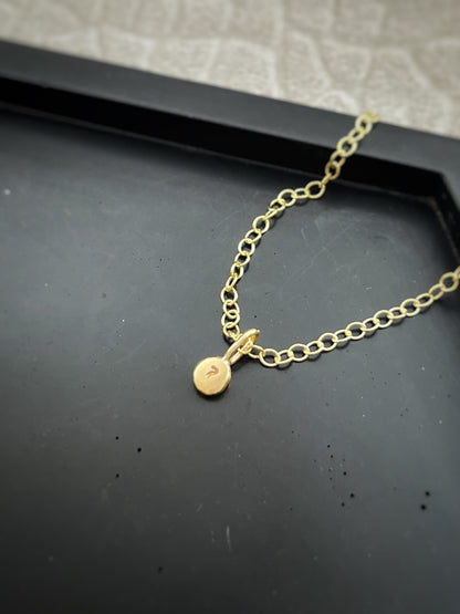 Solid 9ct gold tiny number pebble pendant, recycled personalised initial stacking handmade necklace