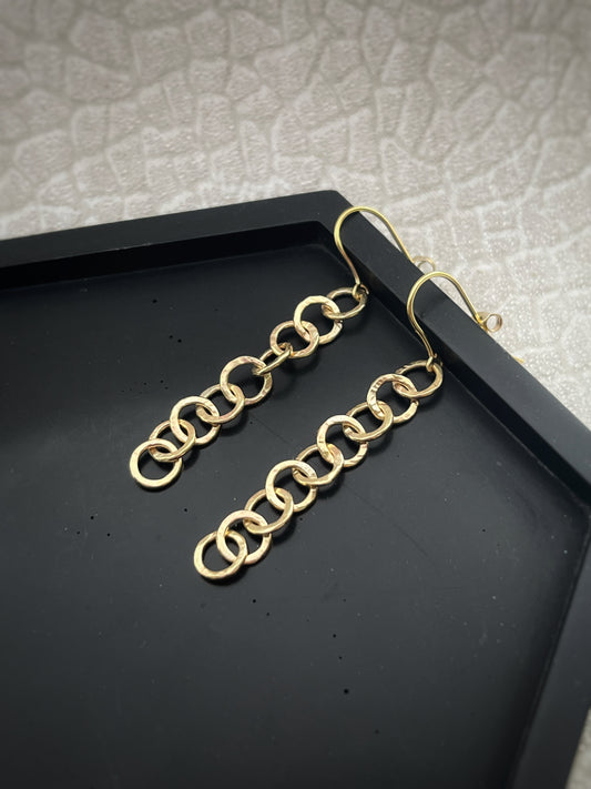 Simple 9 hoop solid 9ct yellow gold bark texture dangly earrings- 6mm