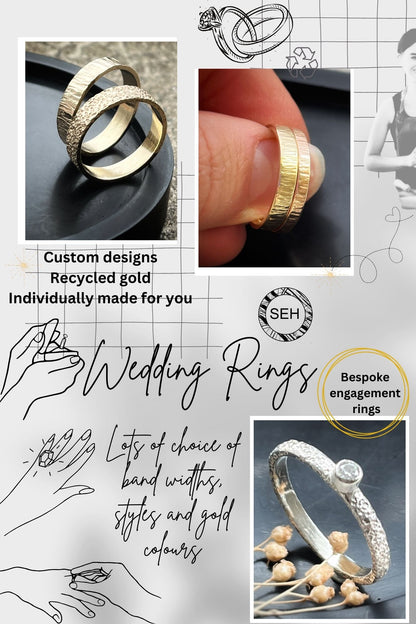 Solid 9ct yellow gold 3mm D section simple plain modern delicate recycled gold half round band ring