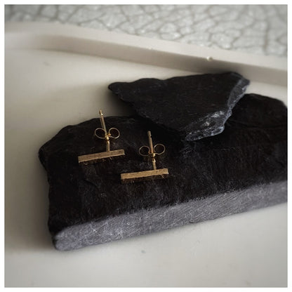 Solid 9ct gold hammered texture handmade square bar stud earrings
