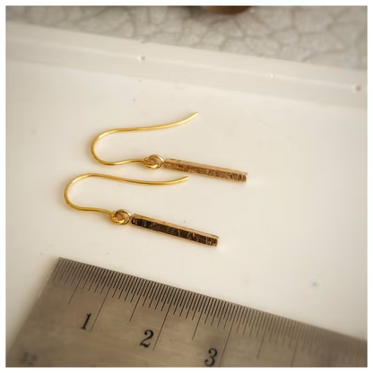 Solid 9ct gold hammered textured  rectangle dangly earrings