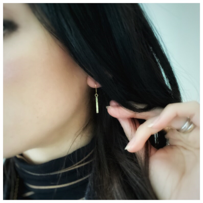 Solid 9ct gold hammered textured  rectangle dangly earrings