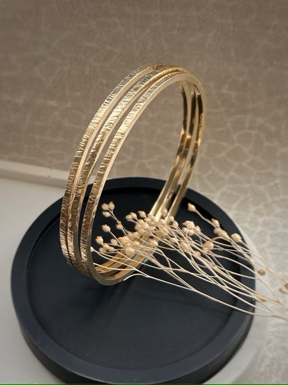 Solid 9ct gold, set of 3 handmade hammered tree bark textured stacking bangle