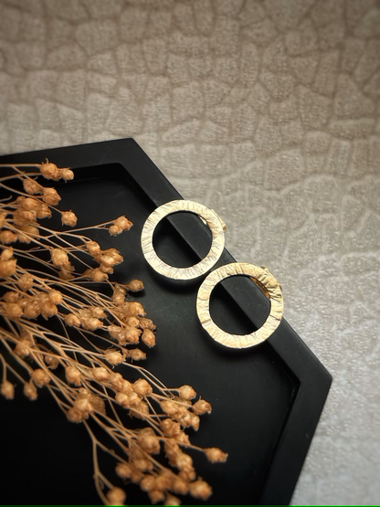 Solid 9ct yellow gold large handmade textured simple stud earrings