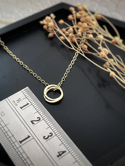 Solid 9ct gold interlocking hoop pendant, a handmade hammered double textured necklace- 9mm