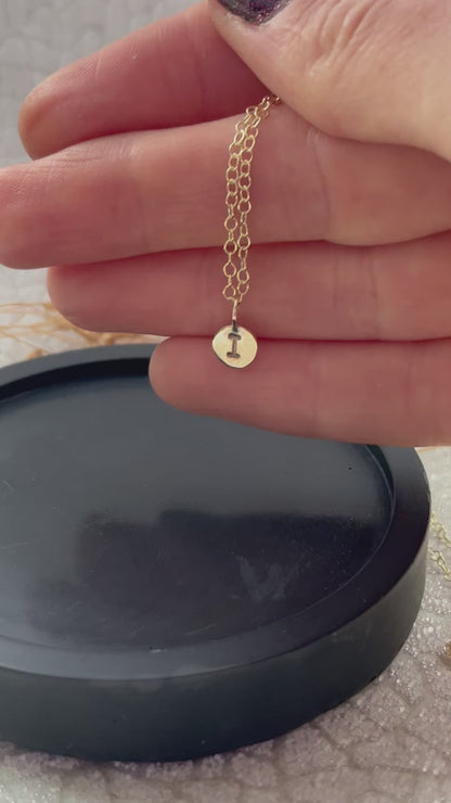 Solid 9ct gold wobbly disc typewriter font letter pendant, recycled personalised initial handmade necklace