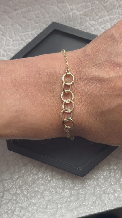 Solid 9ct gold hammered 6 interlocking yellow gold 6mm hoop bracelet