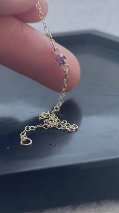 Solid 9ct gold birthstone gemstone bracelet, simple delicate single gemstone chain