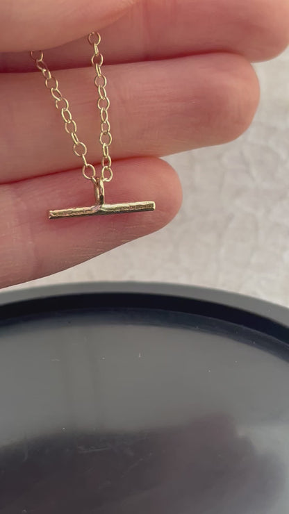 Solid 9ct yellow recycled gold hammered watch bar inspired charm pendant 15mm