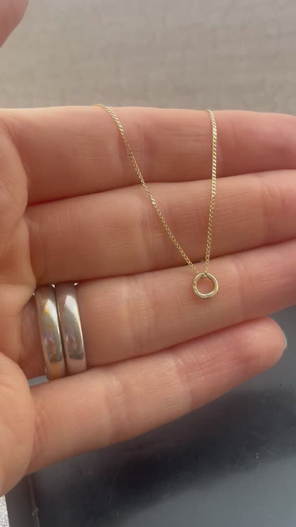 Solid 9ct yellow gold tiny 5mm hammered hoop pendant, recycled small simple tree bark stacking hoop