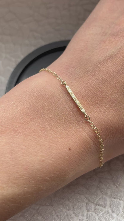 Solid 9ct gold hammered yellow gold bar bracelet- 7.5 Inches long