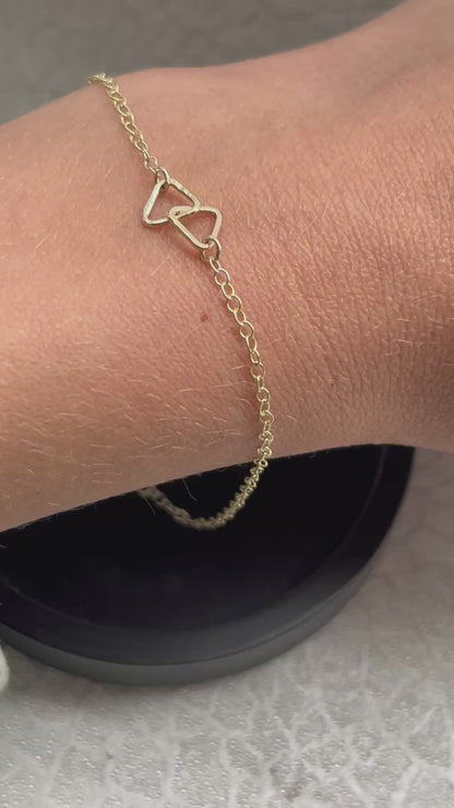 Solid 9ct gold hammered 2 triangle interlocking yellow gold 6mm hoop bracelet