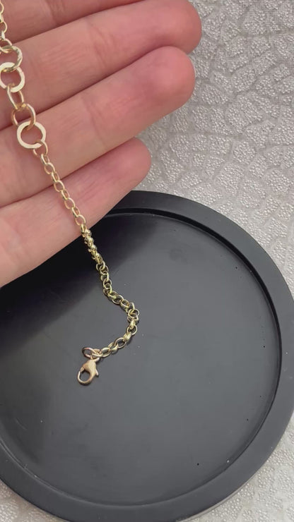 Solid 9ct gold heavy 2.3 belcher chain hammered 5 interlocking yellow gold hoop bracelet