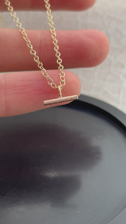 Solid 9ct yellow recycled gold hammered watch bar inspired charm pendant 10mm
